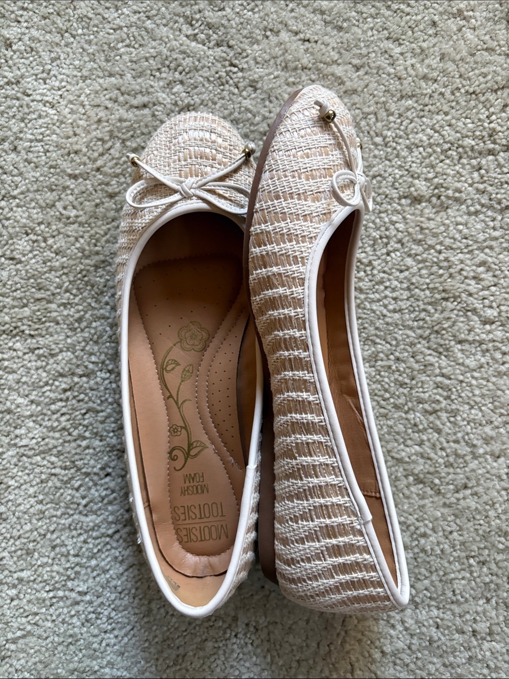 Mootsies Tootsies Cream Woven Ballet Flats with Bow Accent-Size 8.5